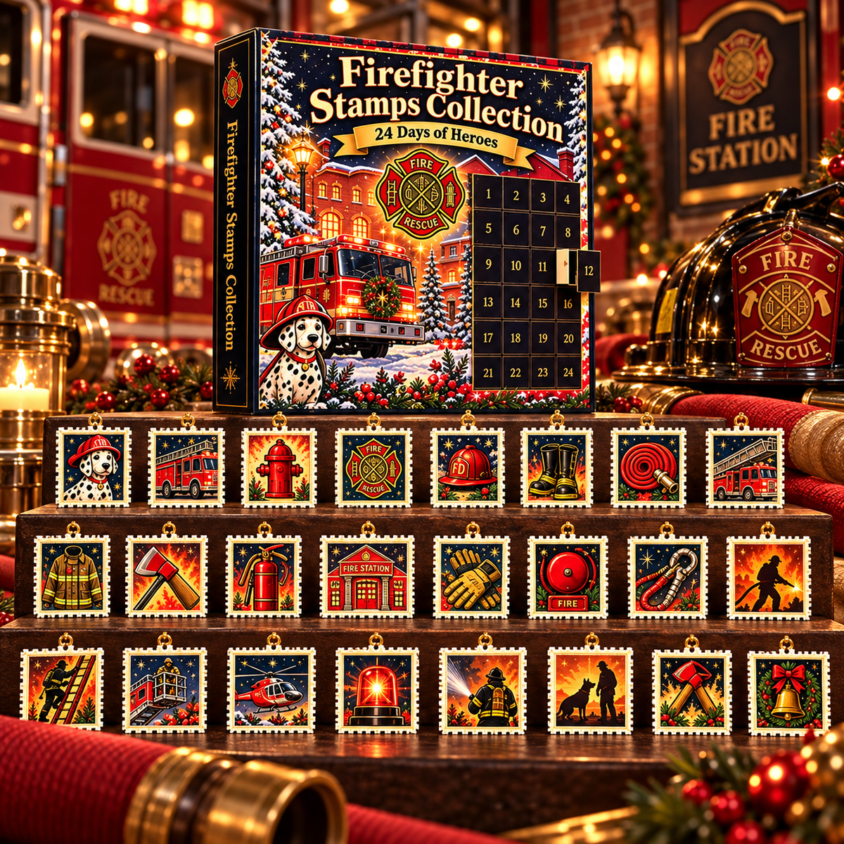 🚒🔥 24 Days of Firehouse Heroes™ – Firefighter Christmas Stamp Advent Collection 🎄✨