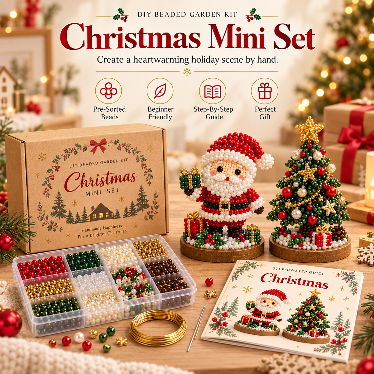 Christmas beaded garden DIY kit with Santa and Christmas tree