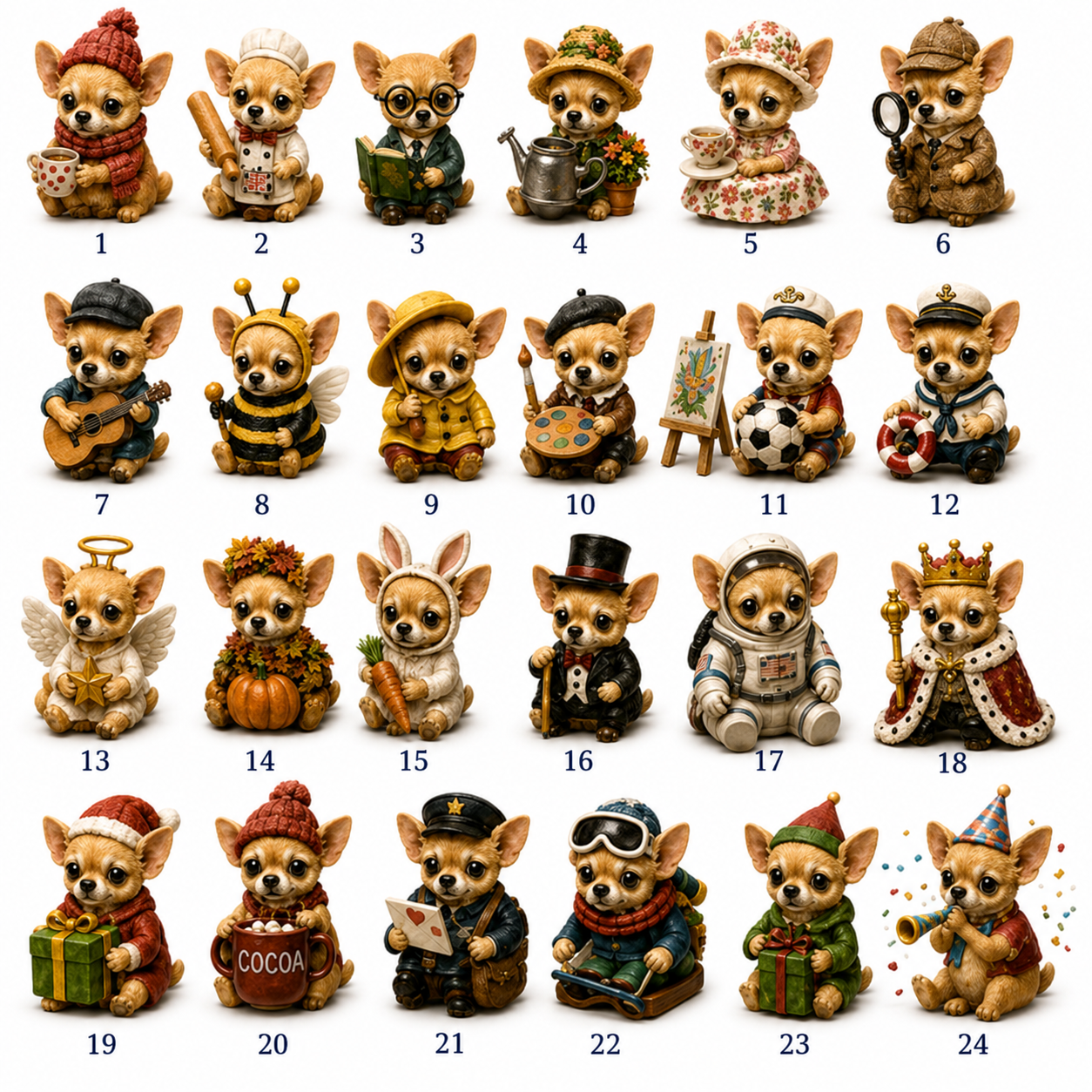 All 24 numbered Chihuahua Jobs characters
