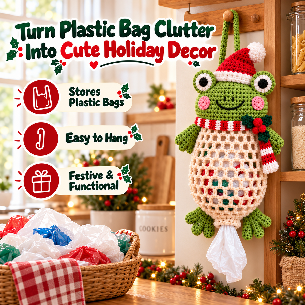 🎄Christmas Crochet Bag Holder DIY Kit🐸🐶🎅