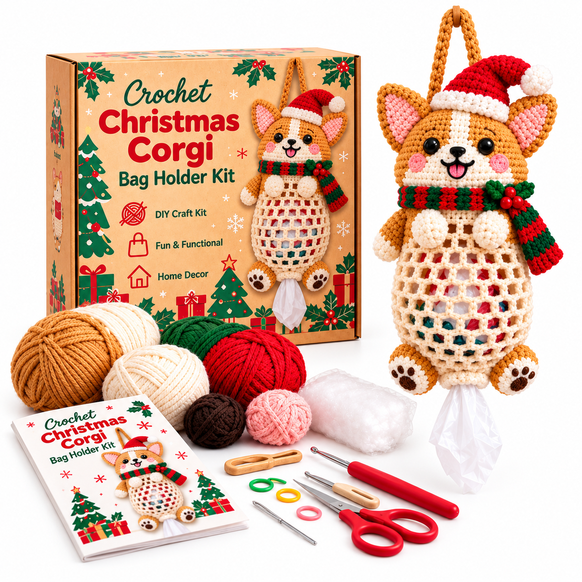 🎄Christmas Crochet Bag Holder DIY Kit🐸🐶🎅