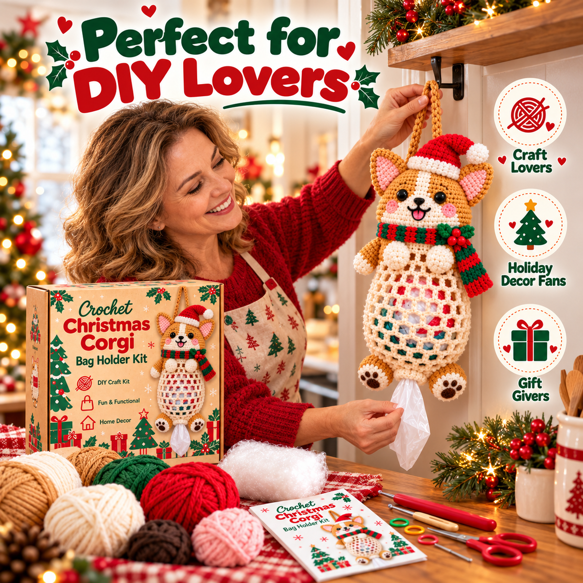 🎄Christmas Crochet Bag Holder DIY Kit🐸🐶🎅