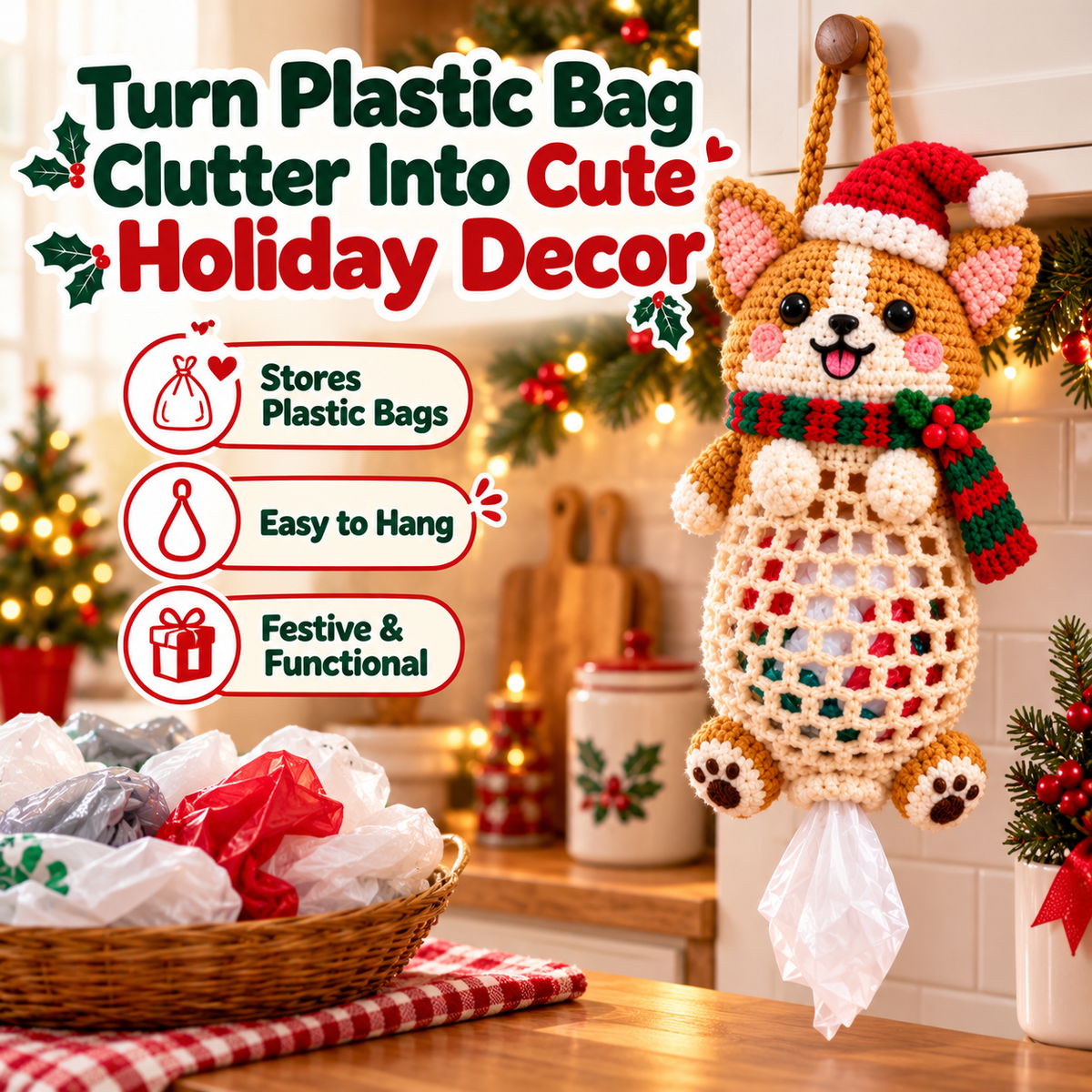 🎄Christmas Crochet Bag Holder DIY Kit🐸🐶🎅