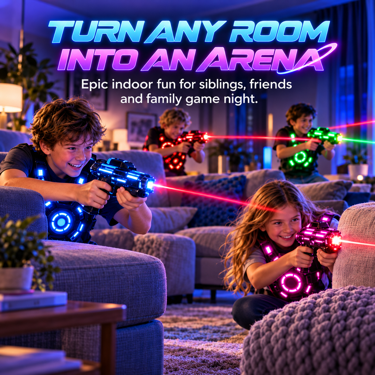 ⚡  4-Player Laser Tag Set – Rechargeable Indoor Battle Game for Kids & Family 🎯