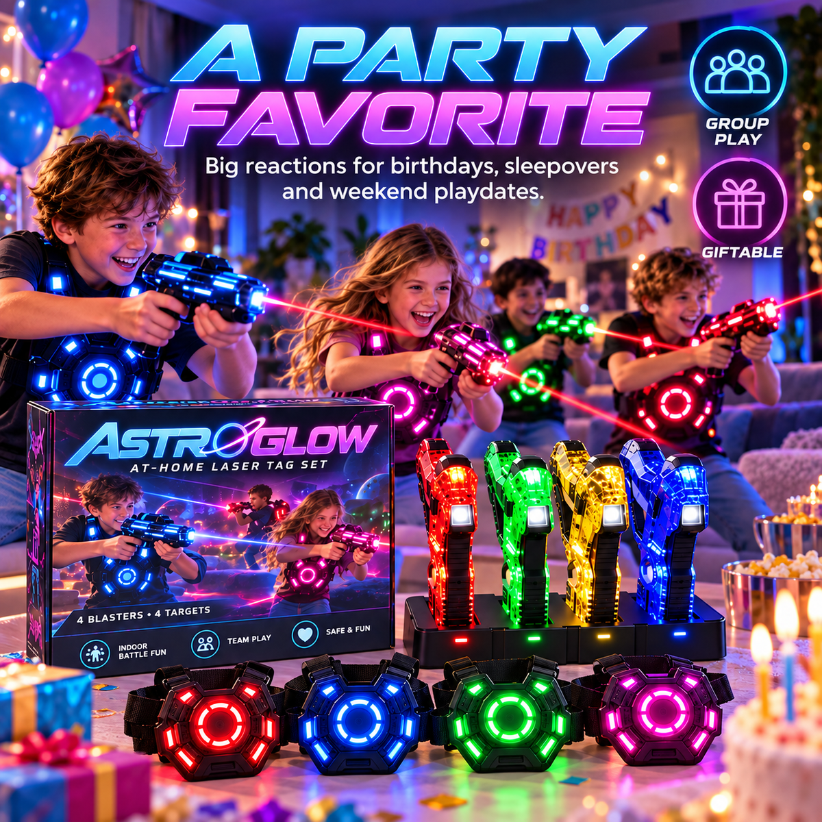 ⚡  4-Player Laser Tag Set – Rechargeable Indoor Battle Game for Kids & Family 🎯