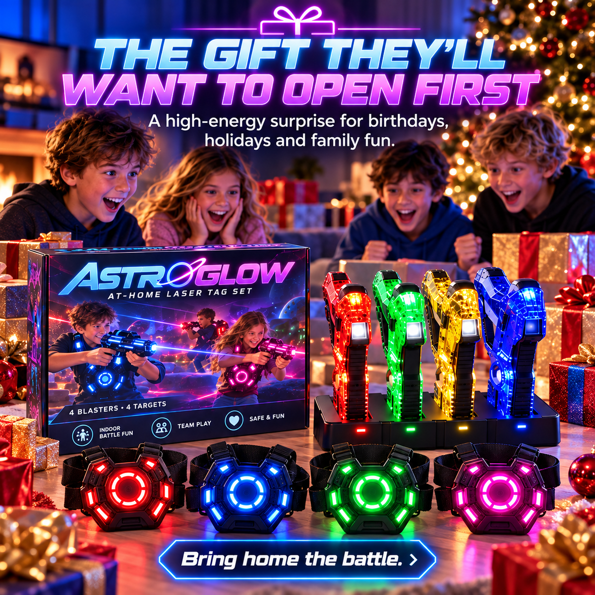 ⚡  4-Player Laser Tag Set – Rechargeable Indoor Battle Game for Kids & Family 🎯