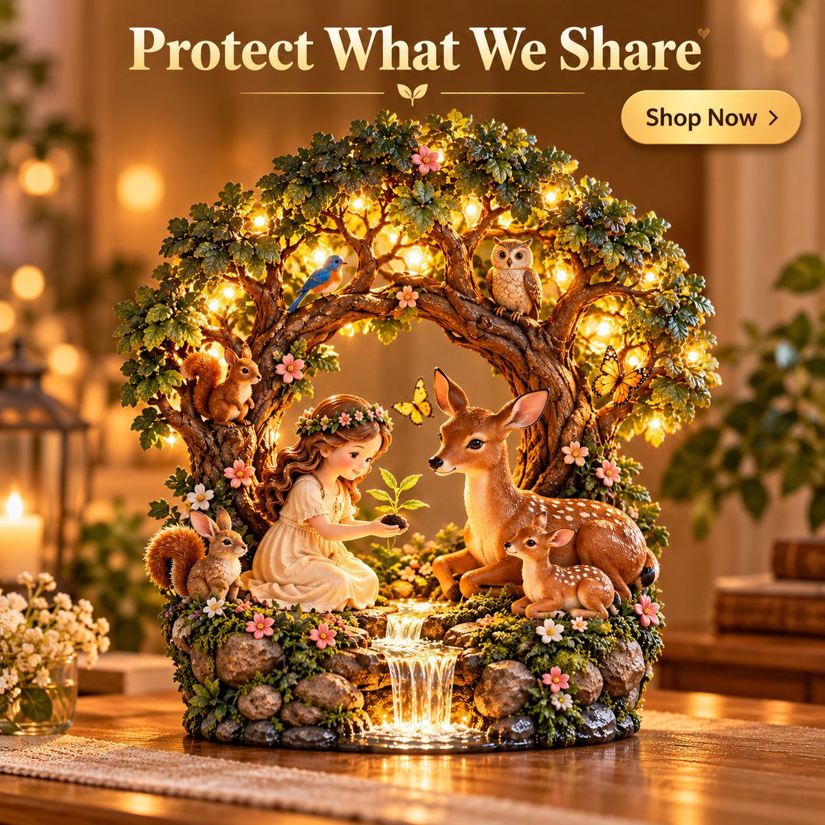 Intricate woodland animal sculpture