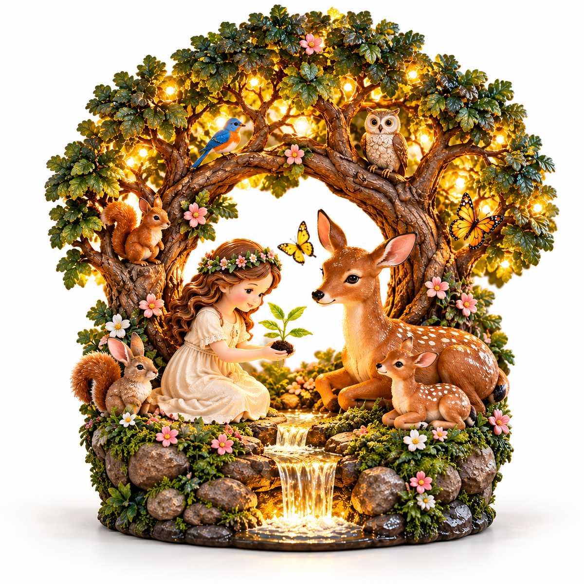 🌍The World We Share™ – Lighted Woodland Wildlife Sculpture, Deer & Forest Animal Tabletop Decor