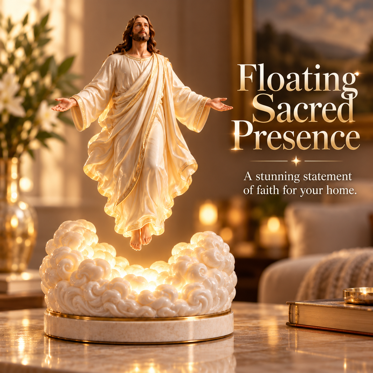 Floating effect Risen Christ sculpture