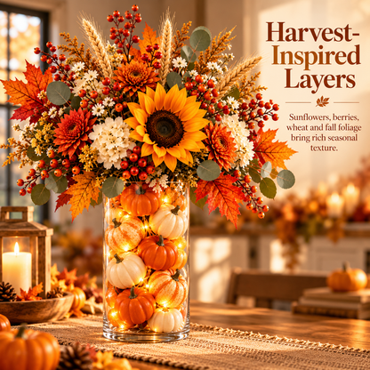 Harvest Glow Tower™ – Lighted Pumpkin & Sunflower Fall Centerpiece