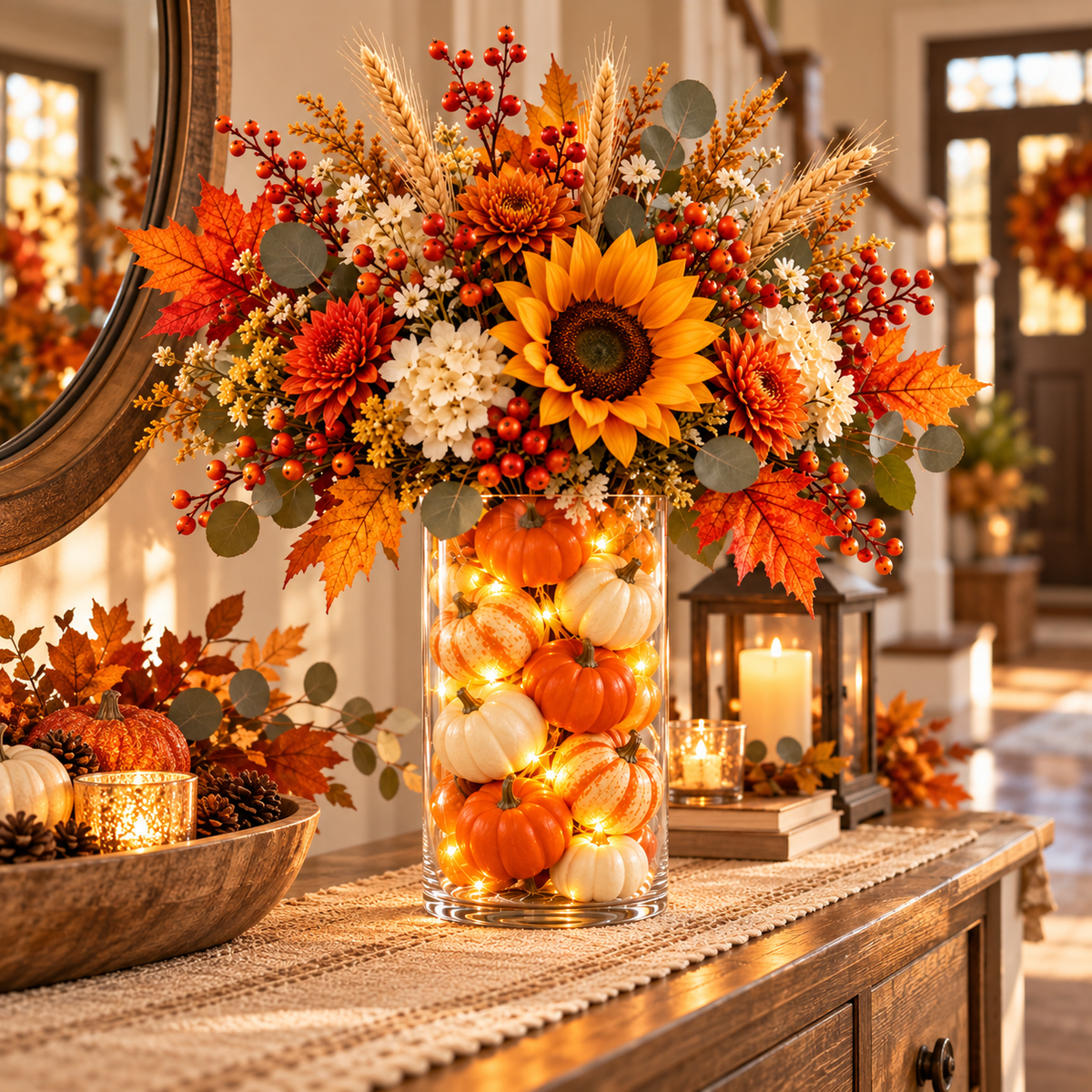 Harvest Glow Tower fall entryway console decor