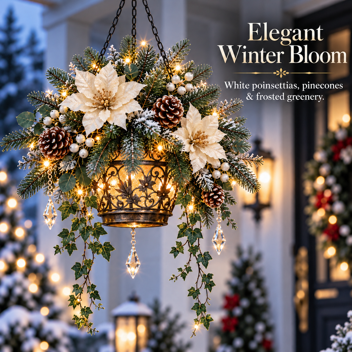 Elegant winter flowers and pinecones