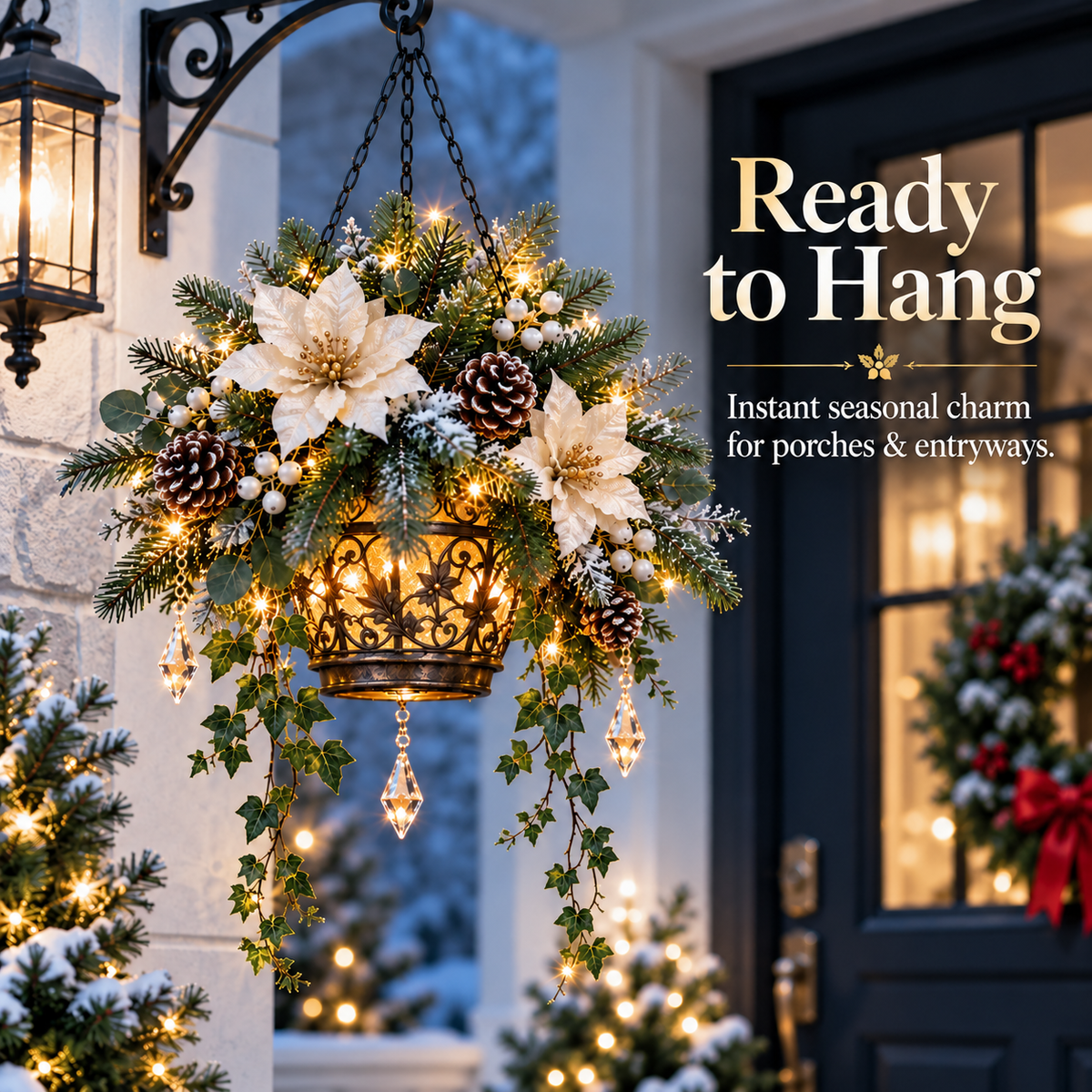 Christmas hanging decoration at front entryway