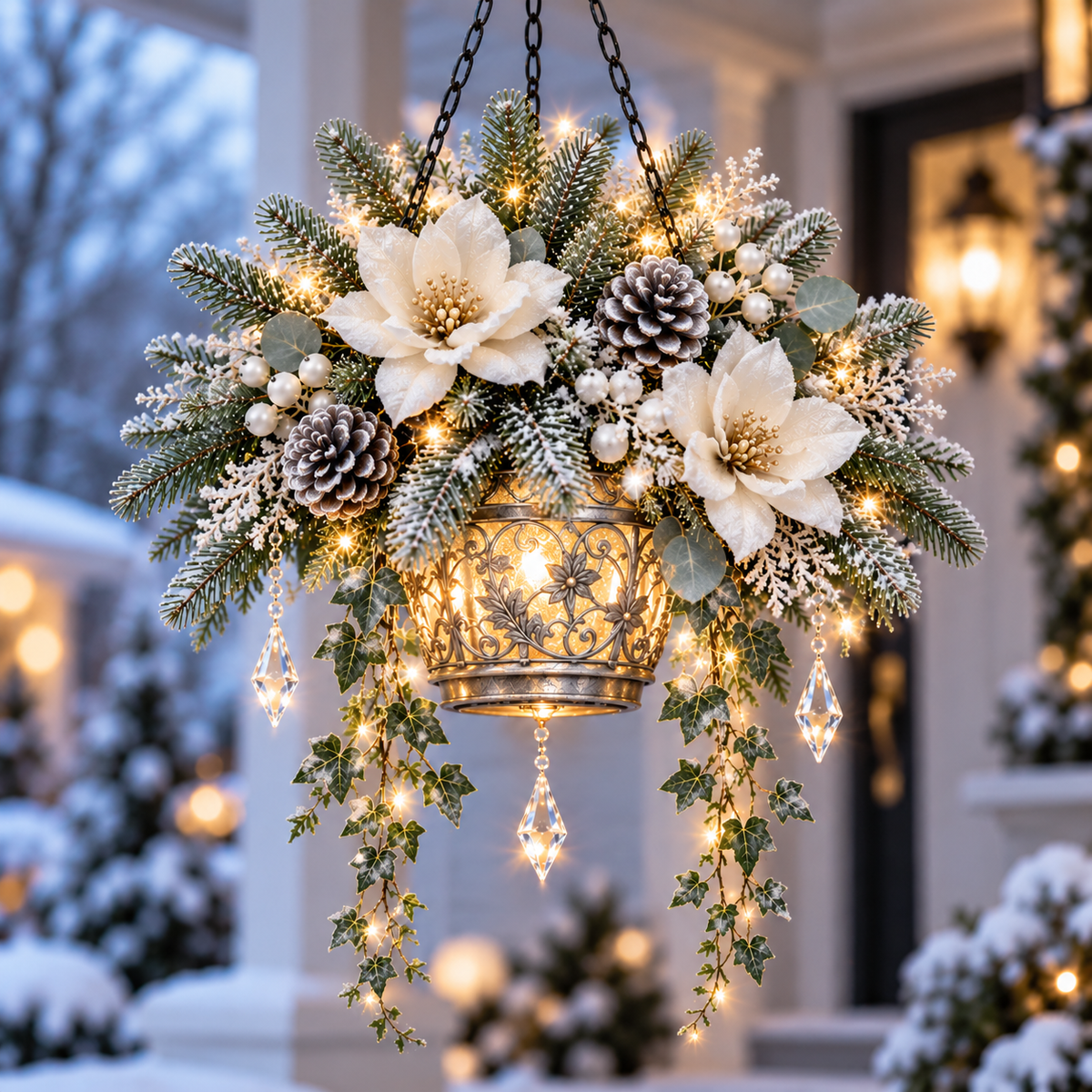 Winter Bloom Glow Christmas porch decor