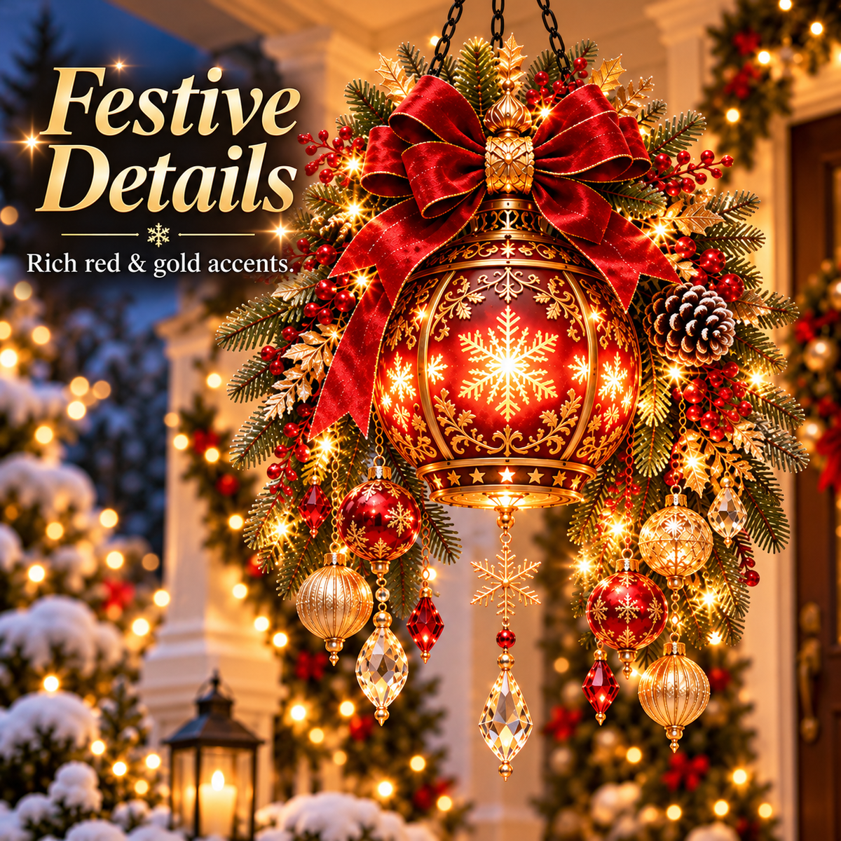 Royal Christmas Lantern detailed red gold Christmas decor