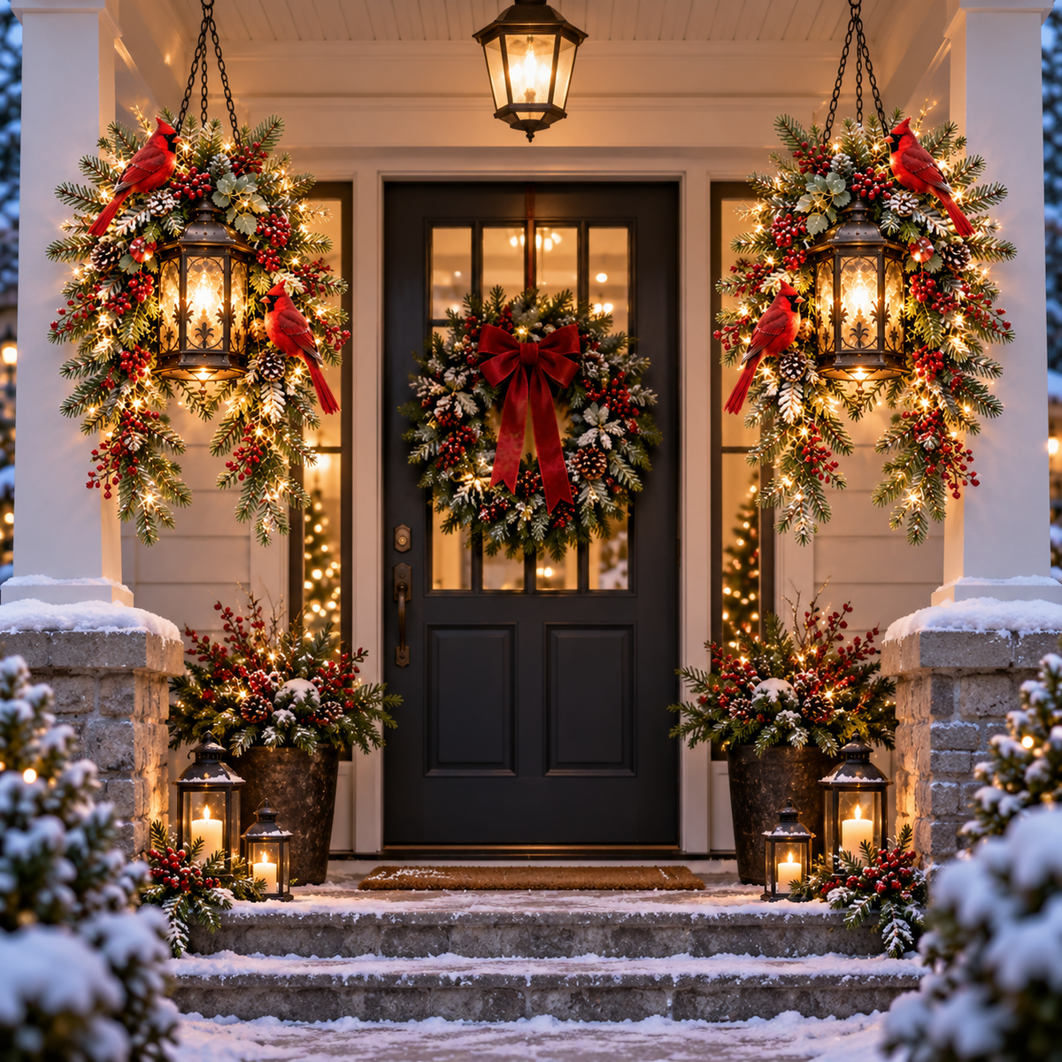 Cardinal Hearth Glow displayed on Christmas porch