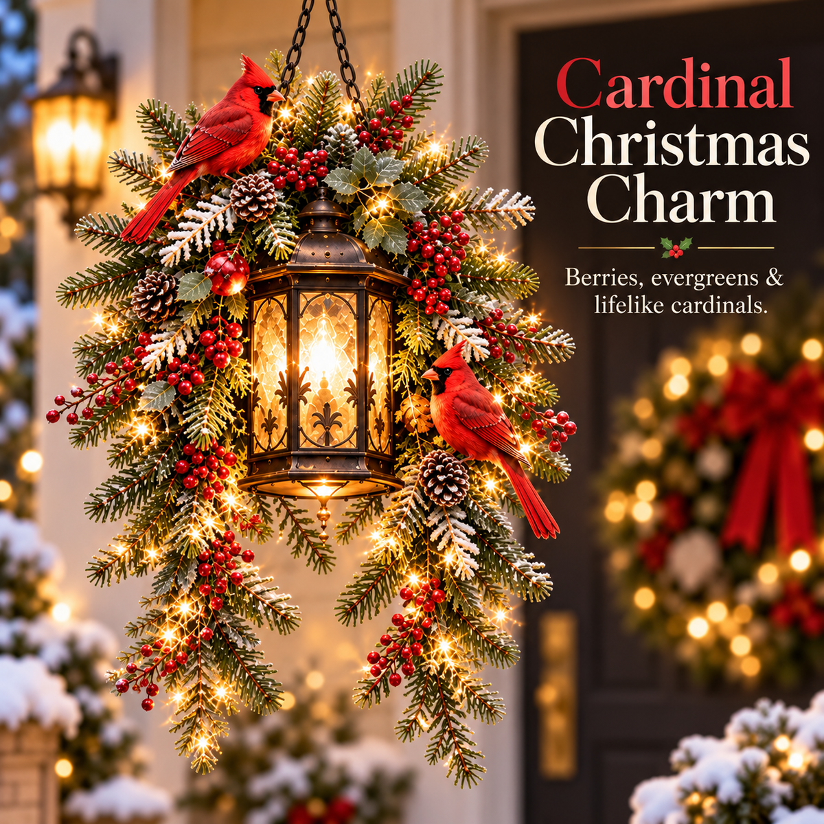 Cardinal Hearth Glow detailed holiday hanging decor