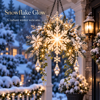Snowfall Star Glow™ – Pre-Lit Snowflake & Frosted Greenery Christmas Hanging Porch Decor