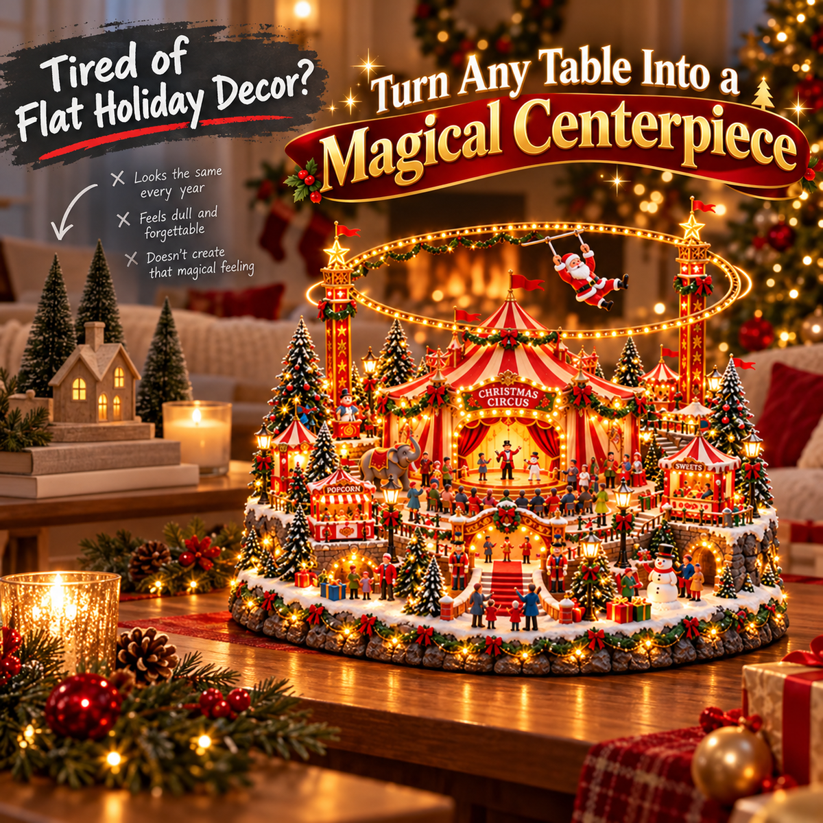 🎪 Santa's Magical Christmas Circus™ – Lighted Christmas Village with Flying Santa & Festive Carnival Scene 🎄