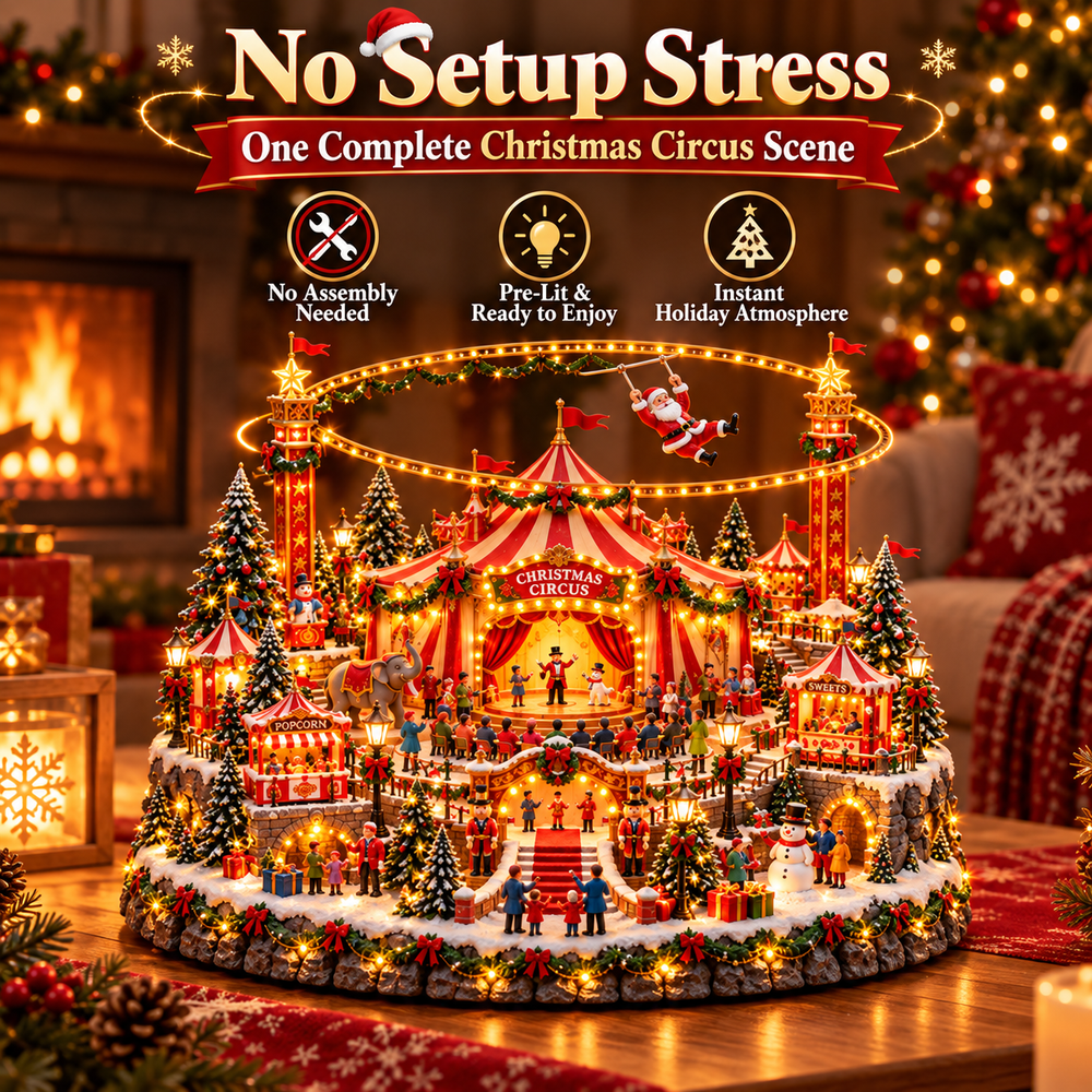 Santa's Magical Christmas Circus displayed in a warm holiday home