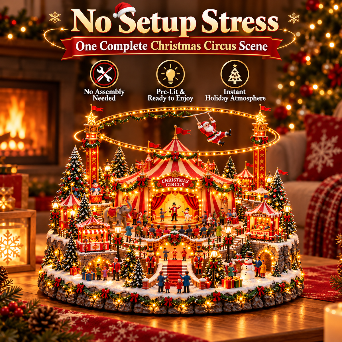 🎪 Santa's Magical Christmas Circus™ – Lighted Christmas Village with Flying Santa & Festive Carnival Scene 🎄
