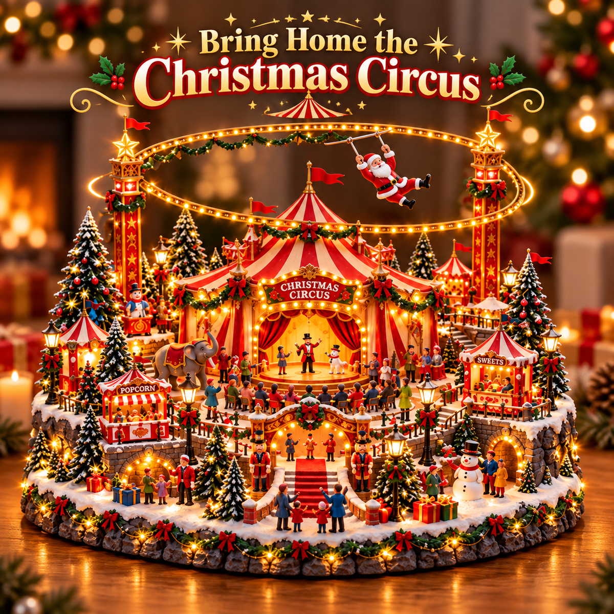 🎪 Santa's Magical Christmas Circus™ – Lighted Christmas Village with Flying Santa & Festive Carnival Scene 🎄