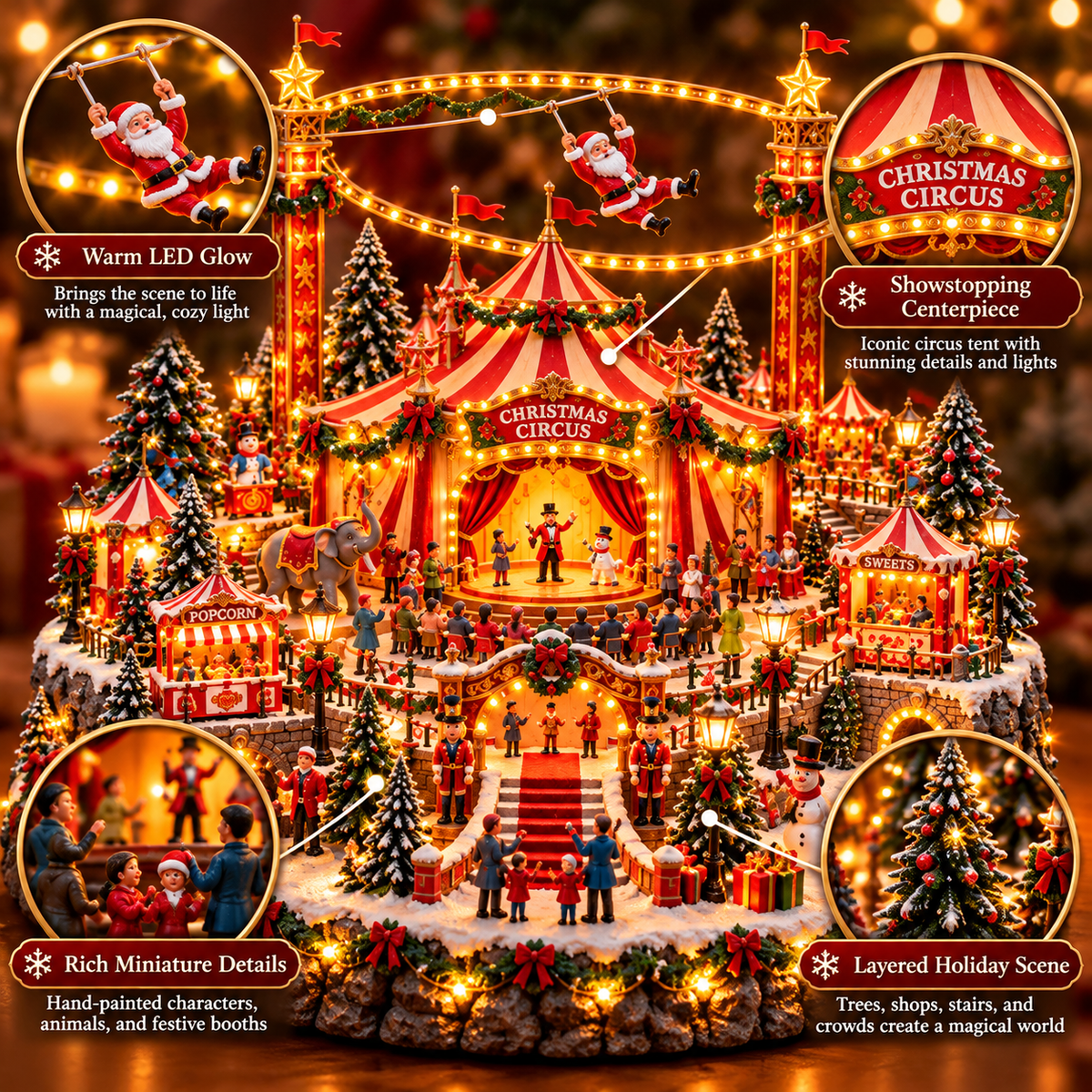 🎪 Santa's Magical Christmas Circus™ – Lighted Christmas Village with Flying Santa & Festive Carnival Scene 🎄