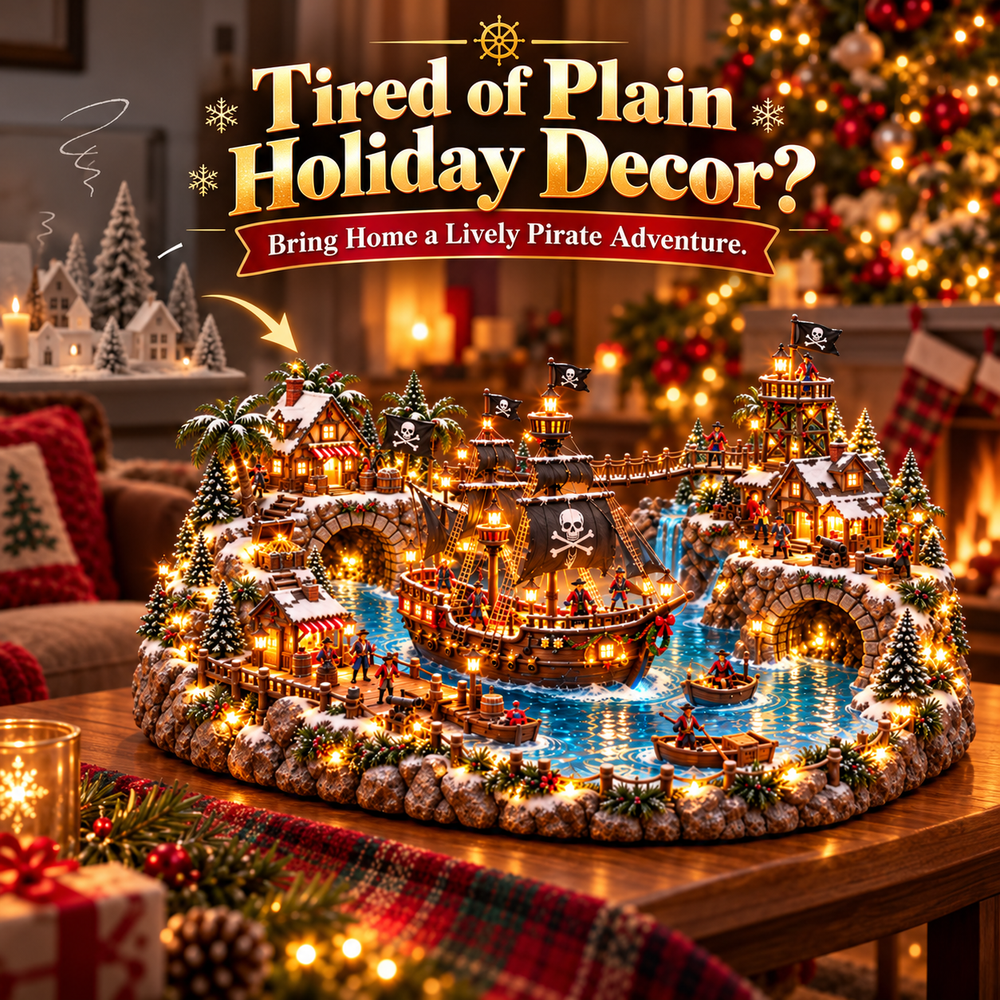 Pirate Island village in a cozy Christmas living room
