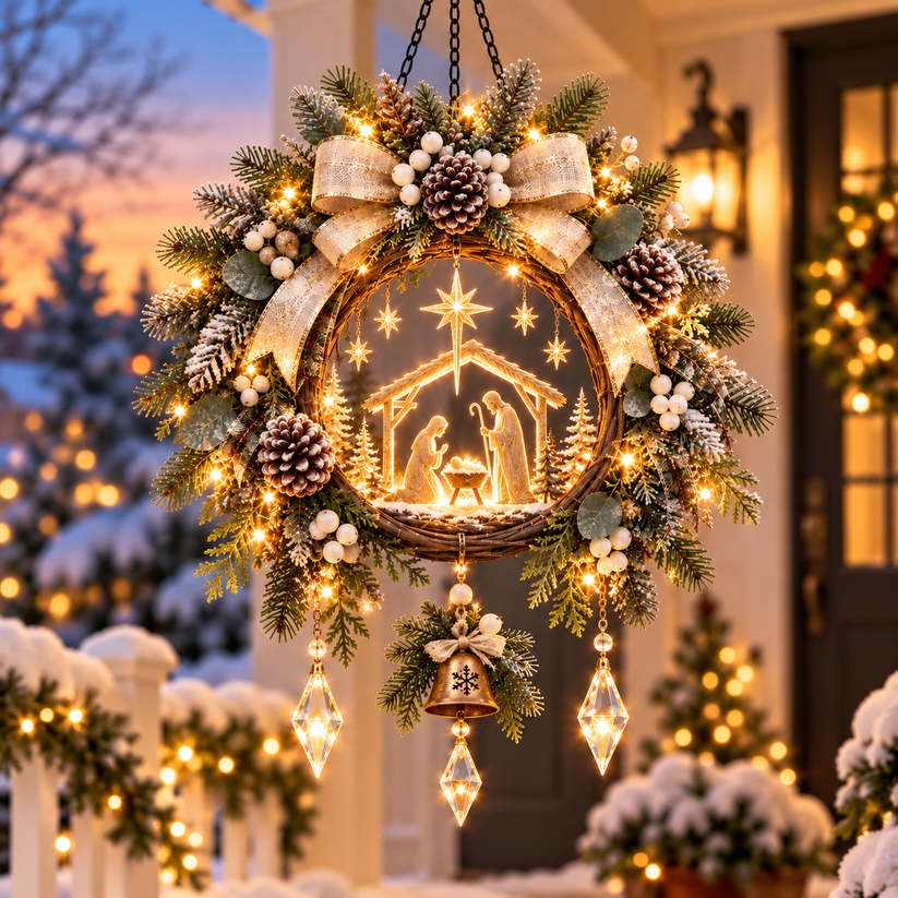 Bethlehem Peace Glow Nativity Hanging Christmas Porch Decor