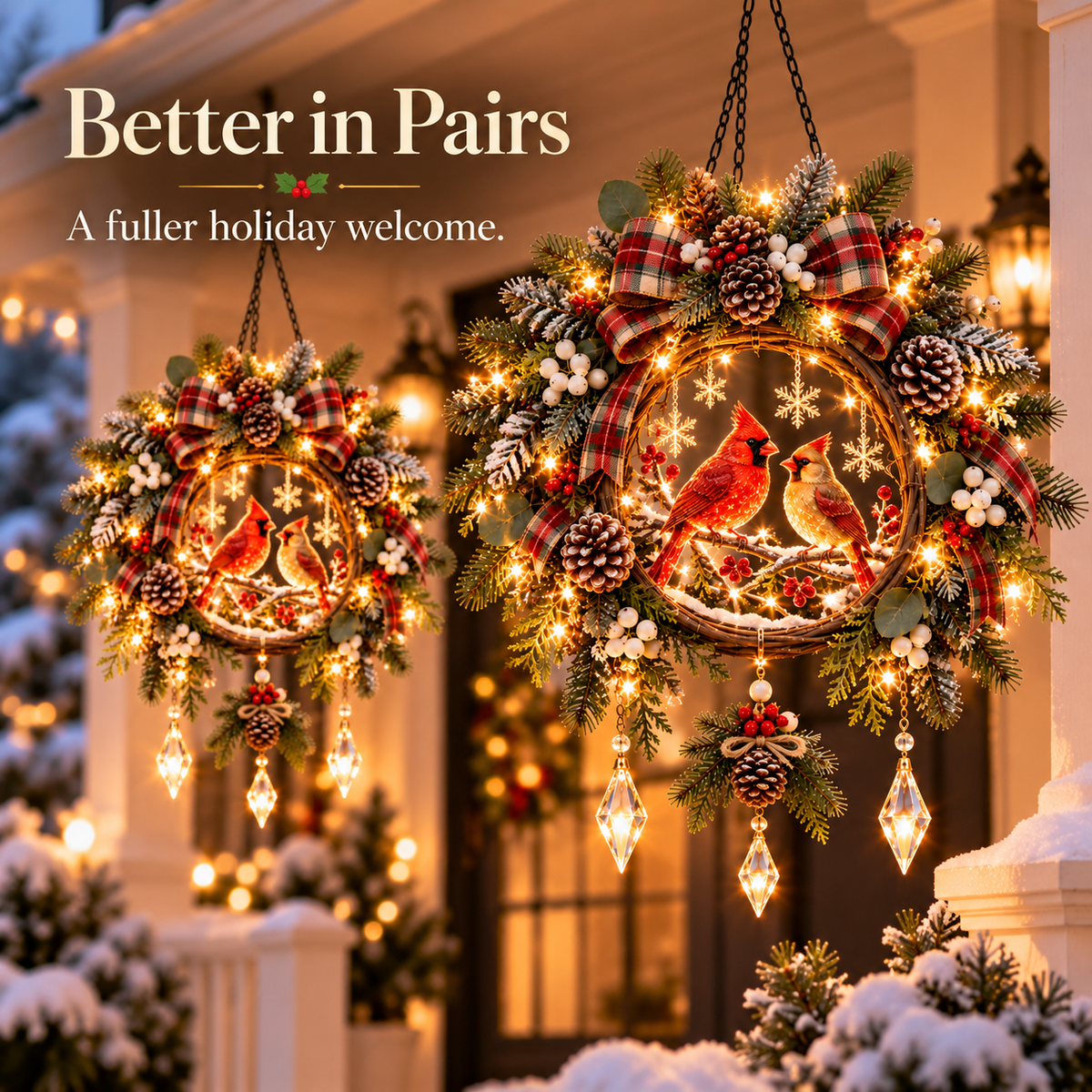 Cardinal Winter Glow™ – Pre-Lit Cardinal Christmas Hanging Porch Decor