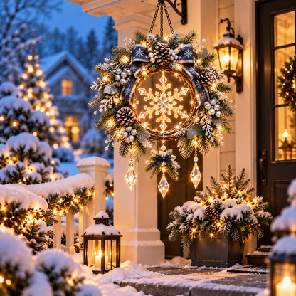Frosted Snowflake Glow™ – Pre-Lit Winter Hanging Porch Wreath