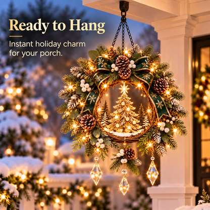 Evergreen Starlight Glow™ – Pre-Lit Christmas Tree Hanging Porch Wreath