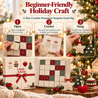🎄 24-Day Crochet Christmas Advent Calendar™ – 24 Surprise DIY Ornament Kits to Make & Hang 🧶