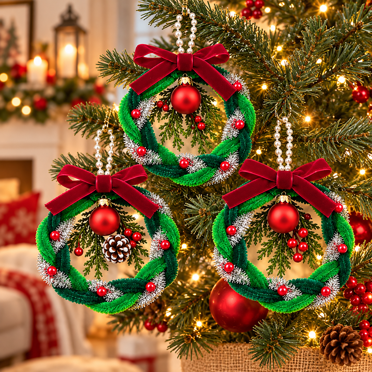 🎄 DIY Christmas Wreath Ornament Kit (Set of 3) – Easy & Fun Beginner-Friendly Christmas Craft | Handmade Holiday Decorations