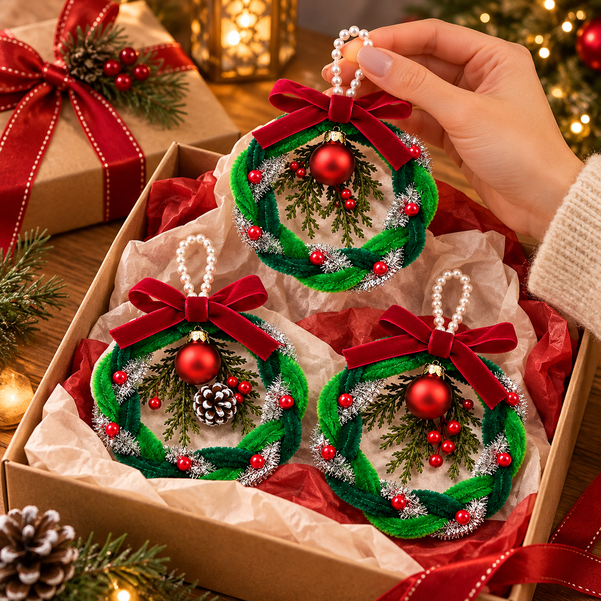 🎄 DIY Christmas Wreath Ornament Kit (Set of 3) – Easy & Fun Beginner-Friendly Christmas Craft | Handmade Holiday Decorations