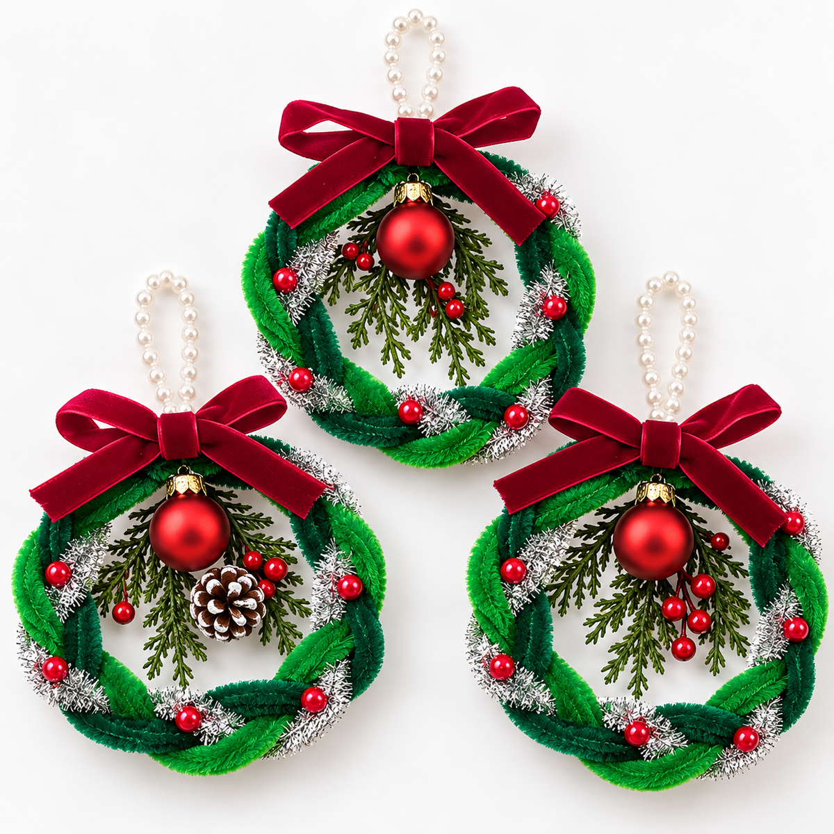 🎄 DIY Christmas Wreath Ornament Kit (Set of 3) – Easy & Fun Beginner-Friendly Christmas Craft | Handmade Holiday Decorations