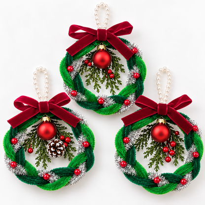 🎄 DIY Christmas Wreath Ornament Kit (Set of 3) – Easy & Fun Beginner-Friendly Christmas Craft | Handmade Holiday Decorations