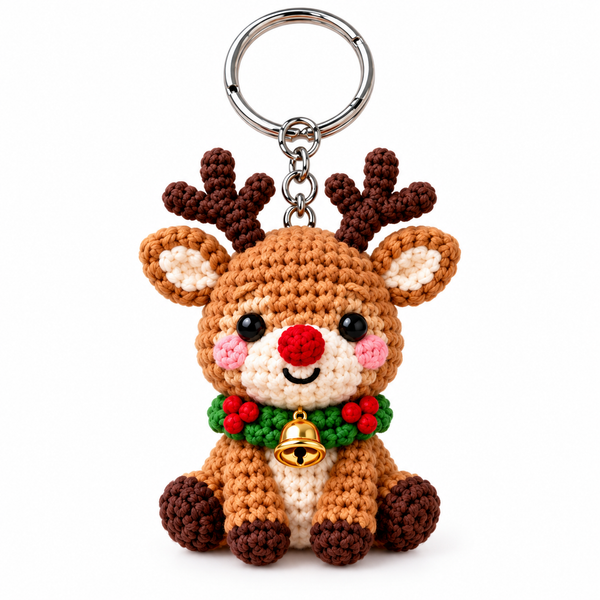 Red nose reindeer crochet Christmas keychain