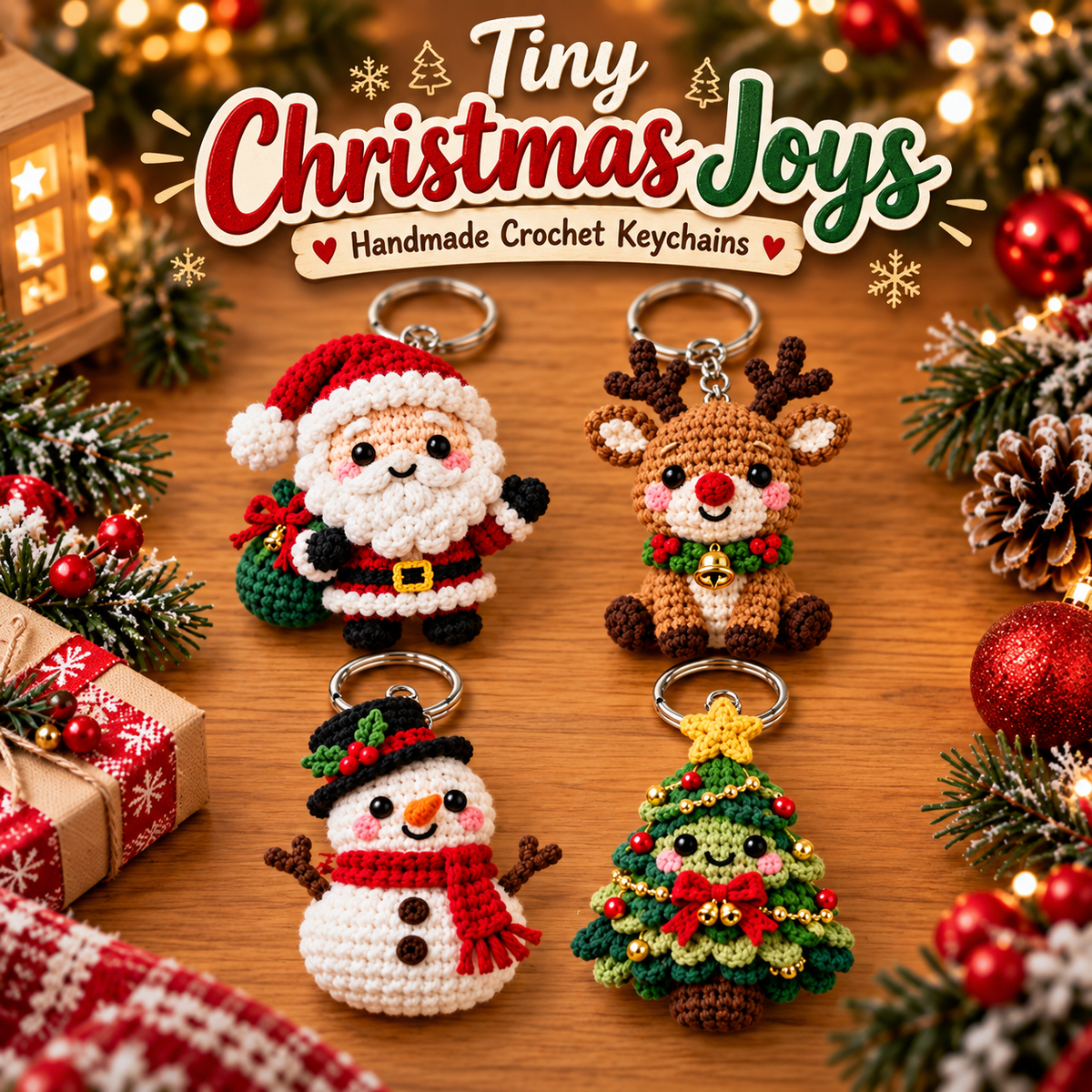 🎄 Christmas Crochet Keychains—Santa Claus, Reindeer, Snowman, and Christmas Tree | Adorable Festive Bag Charms and Stocking Stuffers
