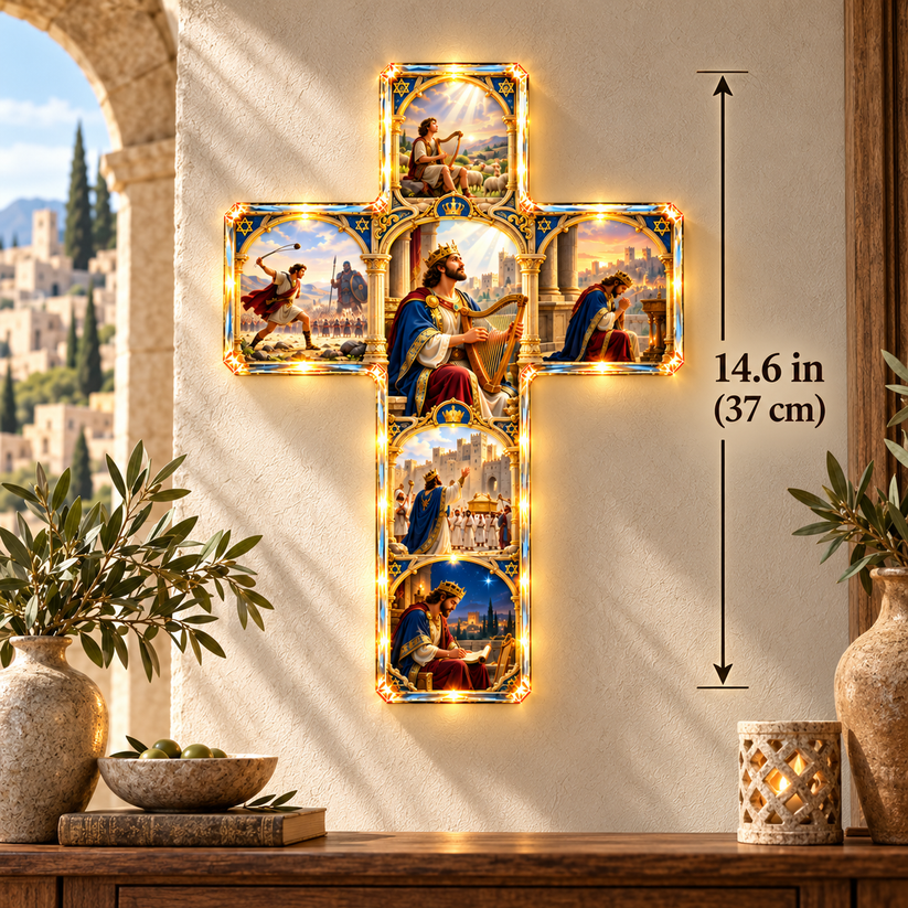King David illuminated cross wall decor