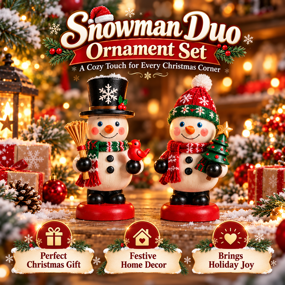 🔥 Limited-Time Christmas Sale | Classic Christmas Wooden Figurine Collection – 6-Piece Santa, Reindeer & Snowman Set