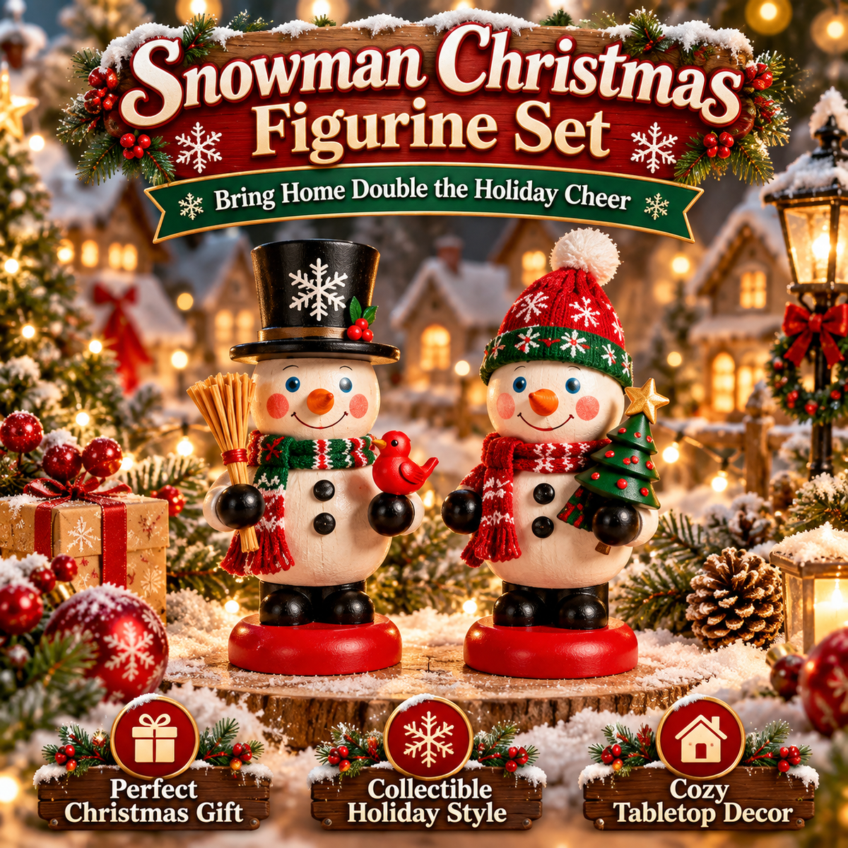🔥 Limited-Time Christmas Sale | Classic Christmas Wooden Figurine Collection – 6-Piece Santa, Reindeer & Snowman Set