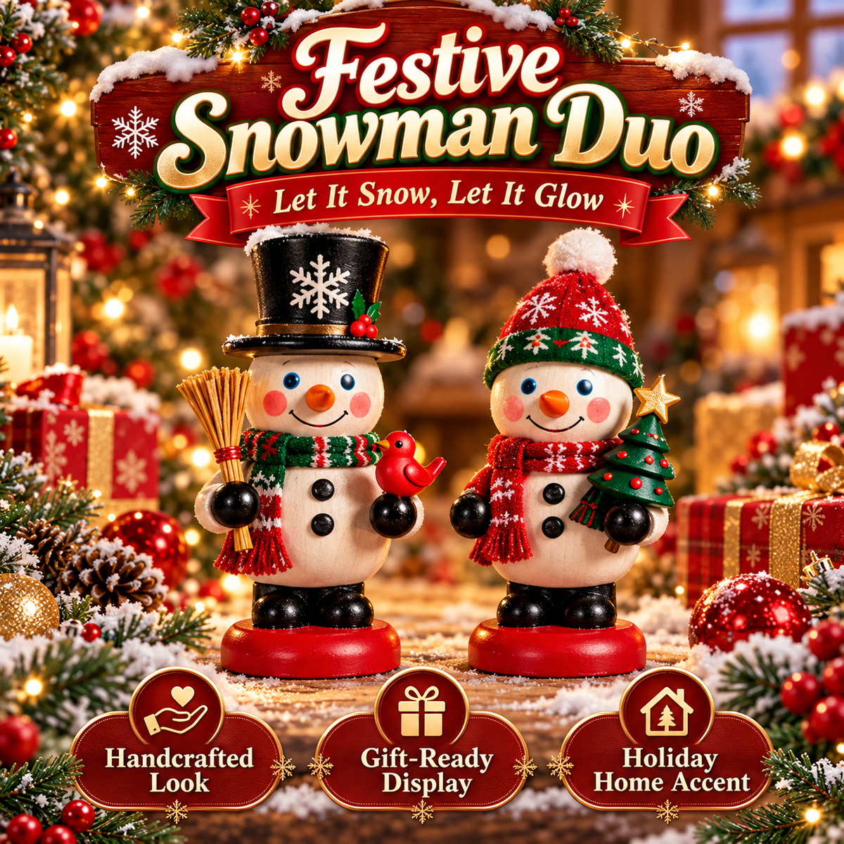 🔥 Limited-Time Christmas Sale | Classic Christmas Wooden Figurine Collection – 6-Piece Santa, Reindeer & Snowman Set