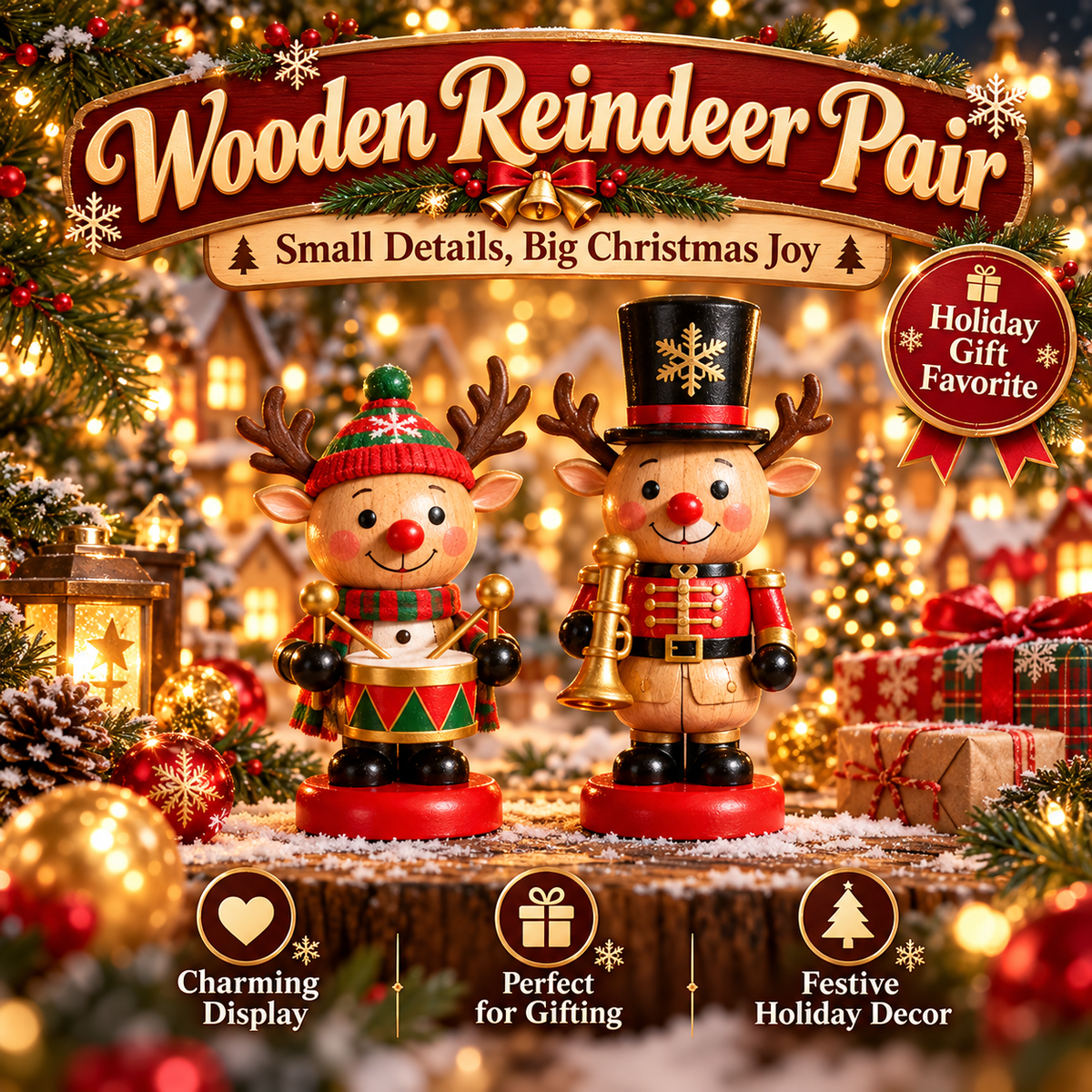 🔥 Limited-Time Christmas Sale | Classic Christmas Wooden Figurine Collection – 6-Piece Santa, Reindeer & Snowman Set