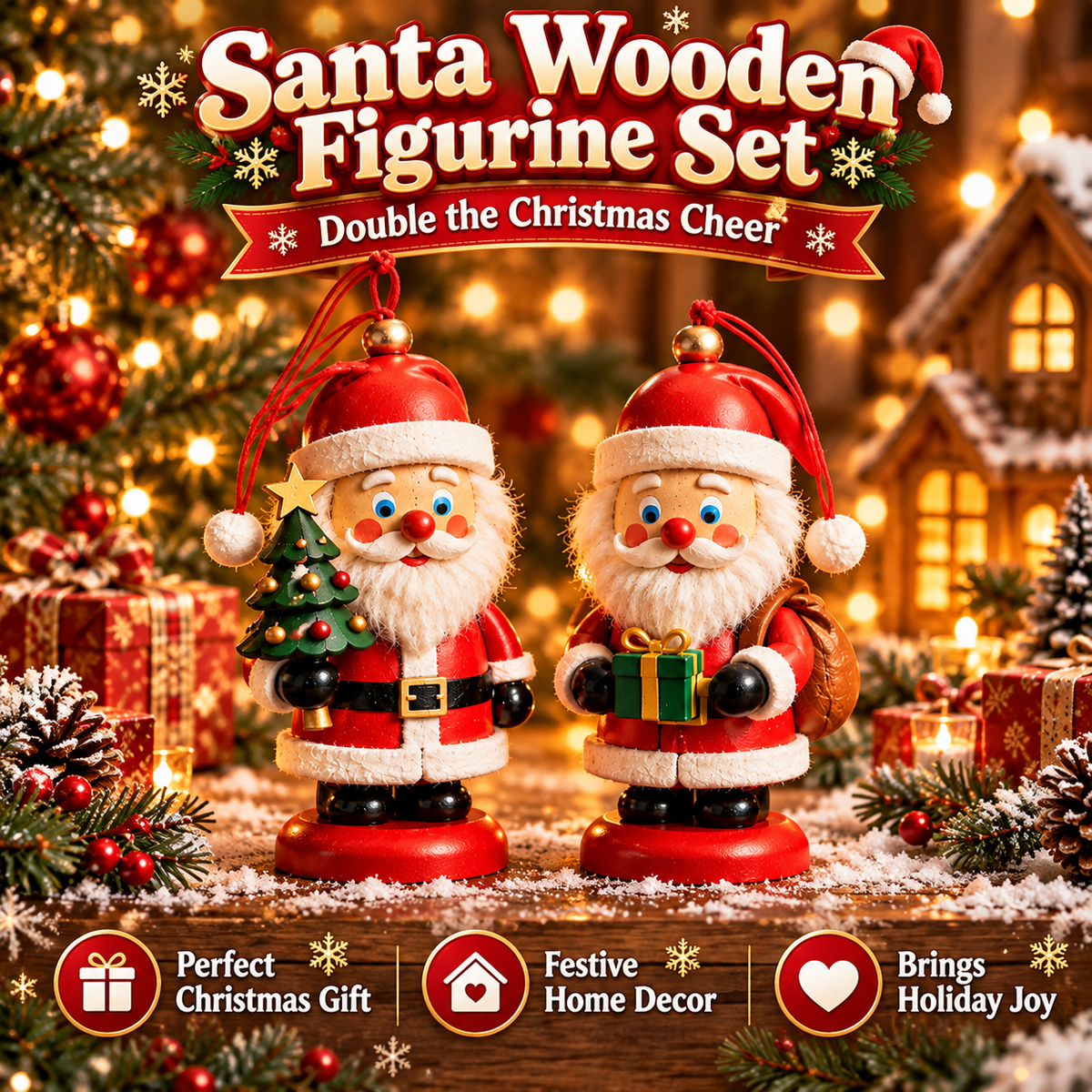 Santa Claus Christmas Wooden Figurine Set