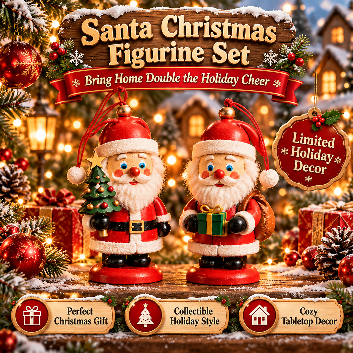 🔥 Limited-Time Christmas Sale | Classic Christmas Wooden Figurine Collection – 6-Piece Santa, Reindeer & Snowman Set