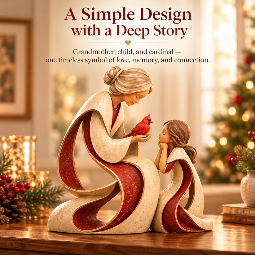 Grandmother and granddaughter cardinal sculpture