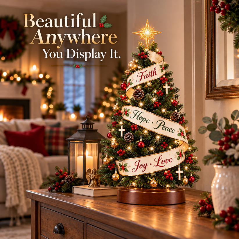 Christian Christmas tree with cross ornaments