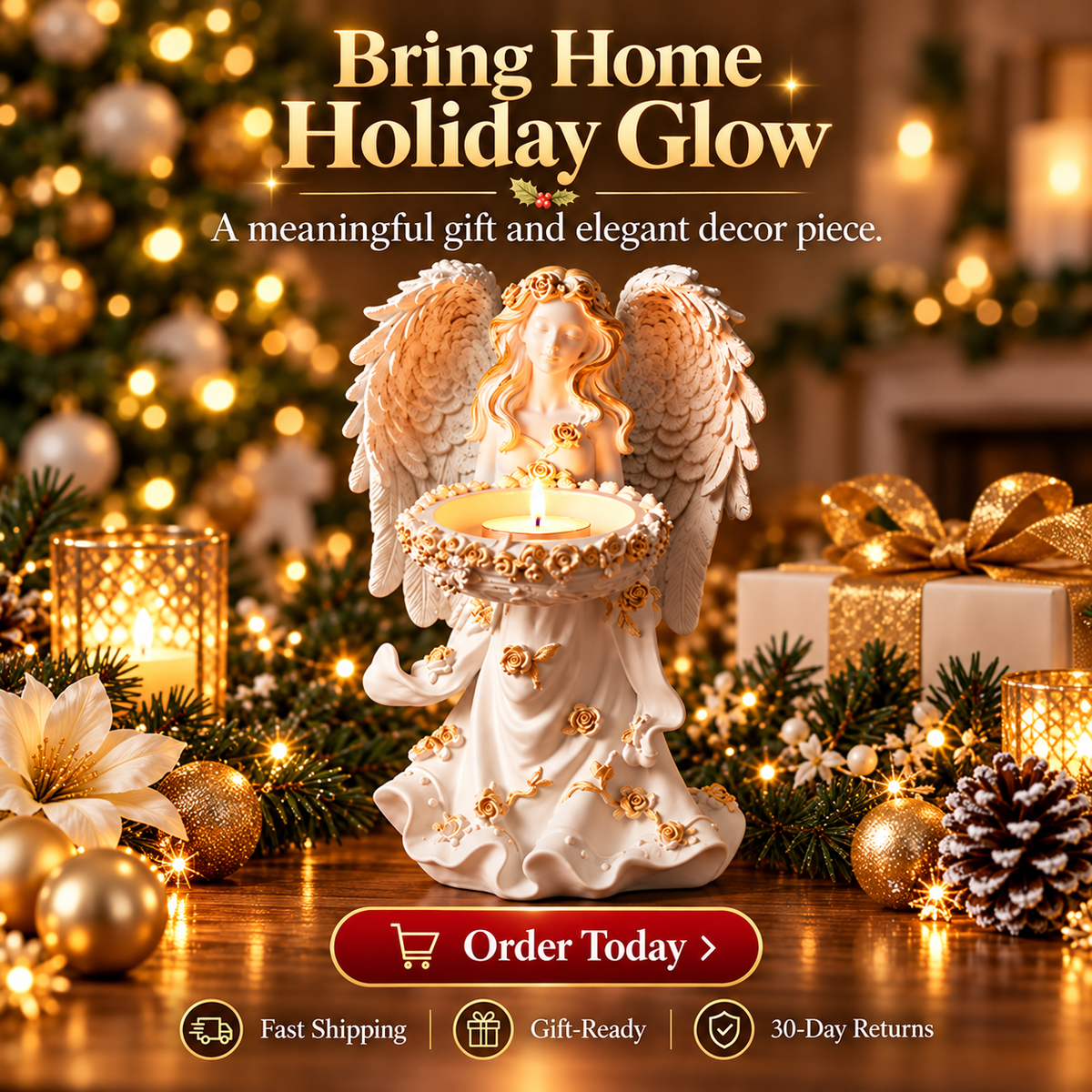 Angel candle holder as elegant Christmas decor and gift