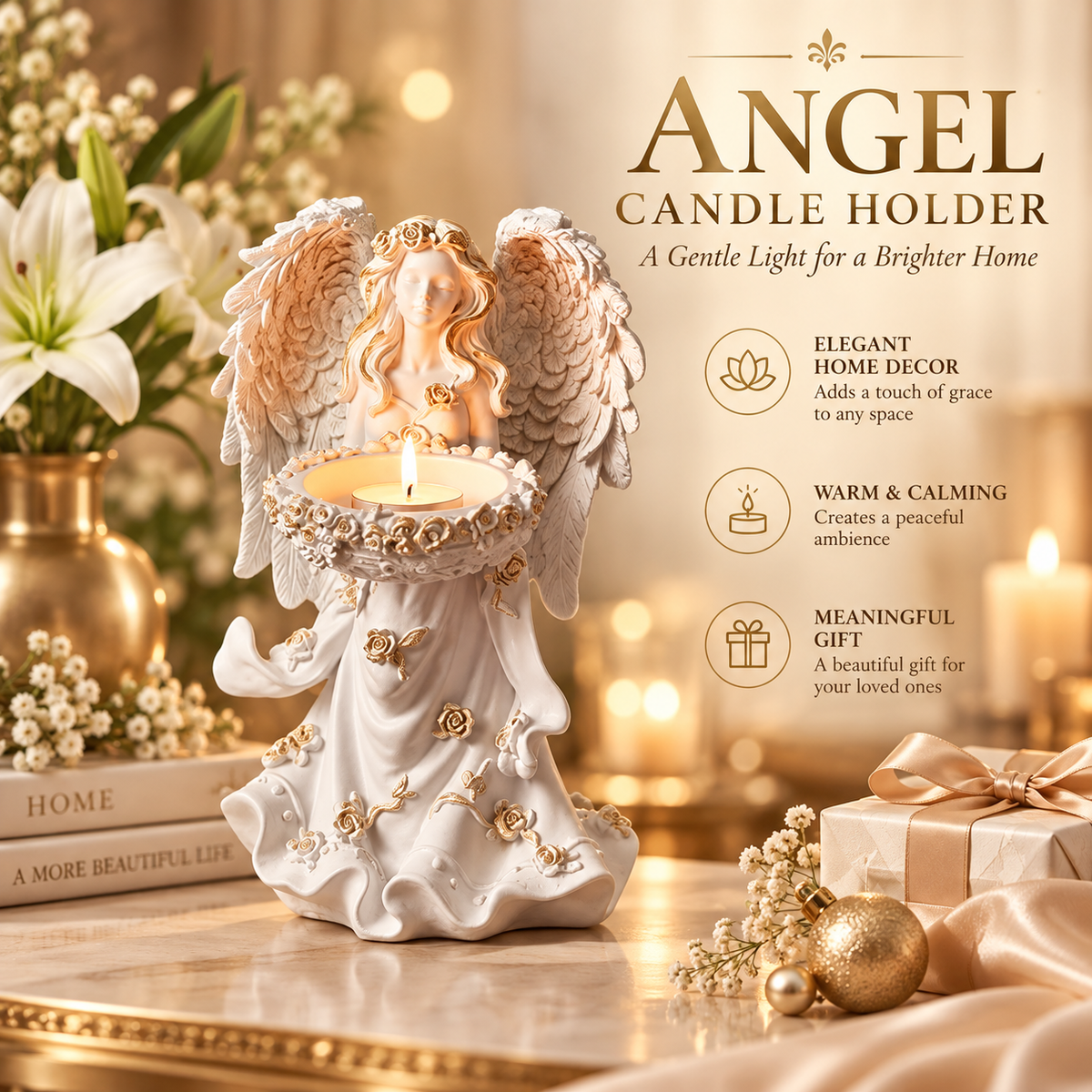 Angel's Embrace elegant angel candle holder